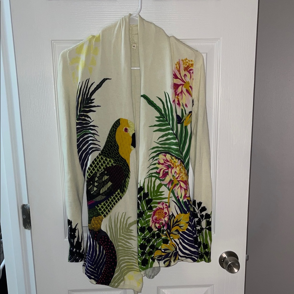 Anthropologie Moth Parrot Printed Cardigan